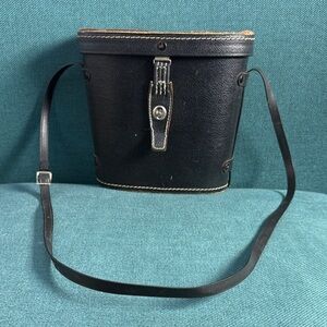 Vintage Antique Binoculars Case Black with Red Lining and Adjustable Strap